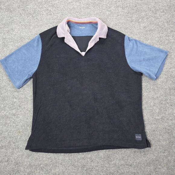 Paul Smith Shirt Mens Large Black Blue Terry Polo Colorblock Retro Style - Picture 1 of 9